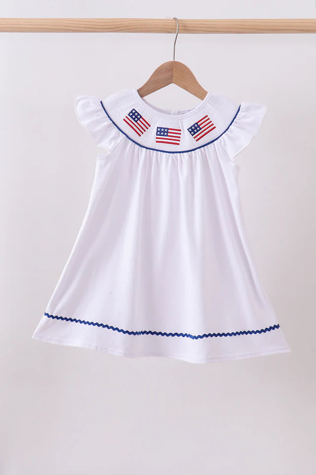 White flag smocked ruffle dress