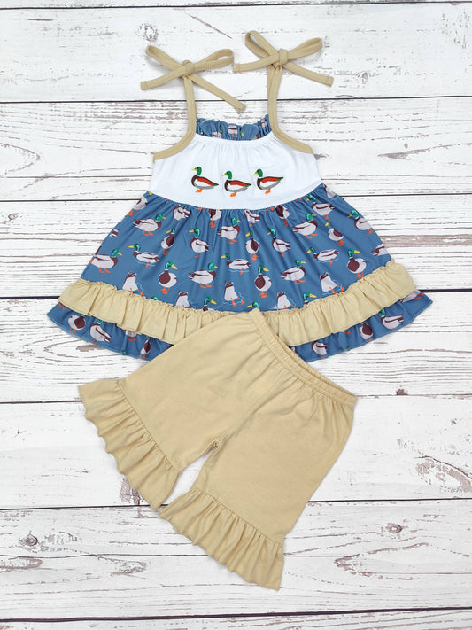 Baby Girl Duck Appliqué Set with Ruffle