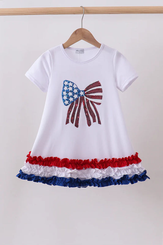White bow sequin ruffle dress